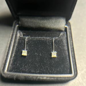 K18WG&K14WG Princess cut diamond total 0.30ct. earrings metal allergy. exist person also safety . nickel free 
