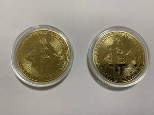 ビットコイン 2枚セット ゴルフマーカー インテリア レプリカコイン 仮想通貨 メダル 金貨 ゴールド メッキ 送料無料
