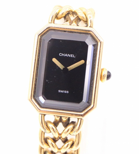 [to.]CHANEL Chanel Premiere original breath chain black face 2 hands Switzerland made lady's wristwatch gold group DE009DEM56