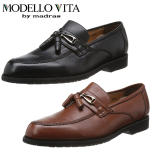 ▲MODELLO VITA モデーロ ビータ タッセル ローファー ビジネス 革靴 撥水 3E VT5649 ブラック 25.5cm (0910010524-bk-s255)