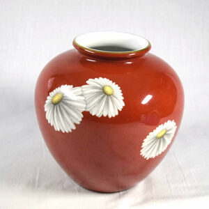 ★ 日本陶器 花器 オールドノリタケ 朱地白花 レトロな花瓶 (0220406739)