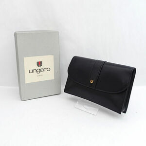 *emanyu L Ungaro clutch bag Logo leather black box attaching (0220462197)