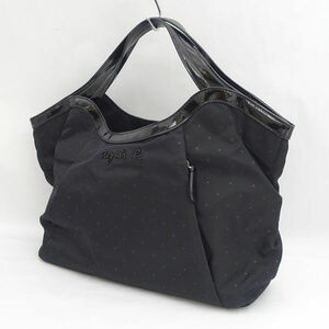 # Agnes B dot pattern handbag nylon leather black (0990013184)