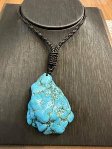 K-481 turquoise raw ore pine stone necklace pendant un- .. shape 