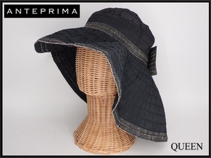 ANTEPRIMAtsuba wide hat *M~S/57.5cm~56cm* Anteprima / ribbon / wire entering hat / black /24*5*3-24