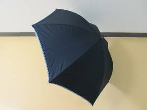 ( せ-A4-129 ）UPF50+ 紫外線遮蔽率９９％以上 日傘 手開き式 ネイビー 紺色 ホワイト 白 かわいい おしゃれ 全長約66cm 半径約44cm 中古