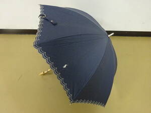 ( せ-A4-144 ）POLO RALPH LAUREN ポロ ラルフローレン 日傘 ネイビー 青 紺 おしゃれ かわいい 全長約61～70.5cm 半径約42cm 中古