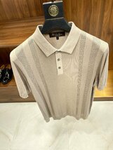 Loro Piana　ロロピアーナ メンズ 半袖 ポロシャツ Tシャツ 春夏 ベージュ 3XLサイズ 紳士服 ニットカットソー トップス ストライプ シルク_画像2