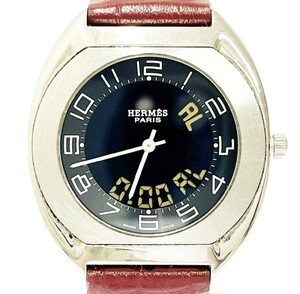 【フランス高級ブランド 美品】HERMES エルメスES1.710 エスパス デジアナブラック文字盤クオーツ メンズ腕時計 