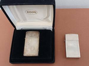 ＃2595A　【コレクター必見！】新旧ZIPPO　STERLING　スターリングシルバージッポ　スリムタイプ　2点　火花確認済