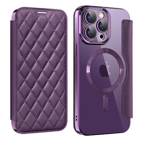 iPhone 14 pro max クリアケース アイフォン14 プロ マックス キルティングケース iPhone 14 pro max カバー MagSafe充電 手帳型 パープル