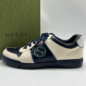 1 иен [ прекрасный товар ] GUCCI Gucci [. человек. способ .] мужской спортивные туфли обувь обувь Inter locking замша кожа темно-синий 8 27.0cm соответствует 