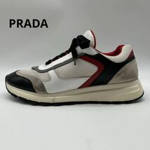 1円 【極上品】 PRADA プラダ 【圧倒的高級感】 メンズ クラシック ロゴ スニーカー ローカット シューズ 靴 スウェード メッシュ 8 27位_画像1