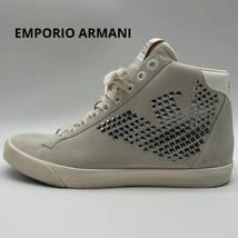 1円 【使用数回】 EMPORIO ARMANI エンポリオアルマーニ EA7 【圧倒的高級感】 ハイカット スニーカー 靴 エンブレム ロゴ スタッズ 25cm_画像1