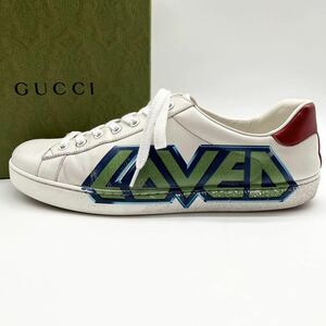 1 иен [ редкий прекрасный товар ] GUCCI Gucci [ подавляющий ощущение роскоши ] спортивные туфли обувь мужской Lovede- Sprint Bick Logo белый белый 9 1/2 28.5cm соответствует 