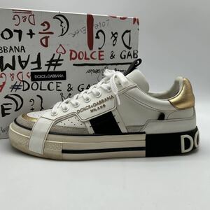 1円 【極美品】 DOLCE&GABBANA ドルチェアンドガッバーナ 【圧倒的存在感】ポルトフィーノ メンズ スニーカー 靴 ロゴ ゴールド 7 26.0cm位