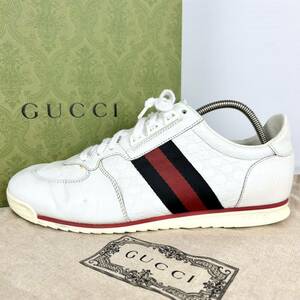  1円 【極上品】 GUCCI グッチ 【圧倒的高級感】 スニーカー 靴 メンズ マイクロシマ GG シェリーライン インターロッキング 白 26.5cm相当