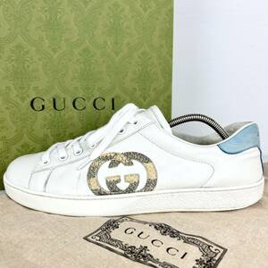 1円 【美品】 GUCCI グッチ 【王者の貫禄】 メンズ スニーカー ローカット 靴 インターロッキング ロゴ 白 ホワイト パイソン 6 25.0cm相当