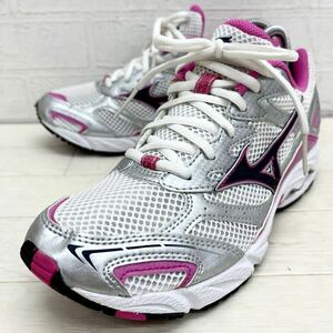 1440◎ MIZUNO ミズノ 靴 シューズ スニーカー ローカット 部分 メッシュ カジュアル シルバー ピンク レディース24.5