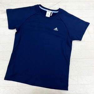 1438◎ adidas アディダス トップス カットソー tシャツ 半袖 クルーネック ワンポイント ロゴ 刺繍 ネイビー レディースL