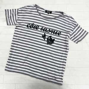 1438◎ SONIA RYKIEL ソニアリキエル トップス カットソー Tシャツ 半袖 ボーダー 文字 プリント グレー ホワイト レディース38