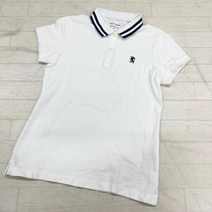 1443* GIORDANOjoruda-no tops polo-shirt half button short sleeves one Point Logo embroidery white lady's M