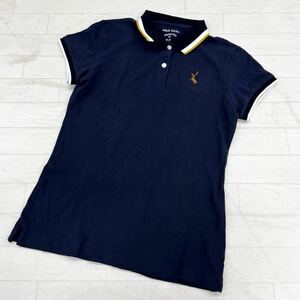 1443* GIORDANOjoruda-no tops polo-shirt half button short sleeves one Point Logo embroidery navy lady's M