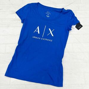 1443◎ 新品未使用 ARMANI EXCHANGE アルマーニ エクスチェンジ トップス カットソー tシャツ 半袖 ロゴ プリント ブルー レディースXS