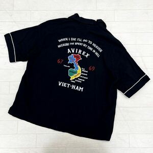 1443◎ AVIREX PX アヴィレックス トップス シャツ ジャケット フルボタン 文字 ロゴ イラスト 刺繍 ブラック レディースM