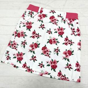 1439◎ Munsingwear マンシングウェア ゴルフ パンツ ボトムス スカート 台形 膝丈 花柄 カジュアル ホワイト レディースS