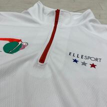 1438◎ ELLE SPORT エル スポーツ トップス シャツ ハーフジップ 半袖 ロゴ プリント カジュアル ホワイト レディースL_画像3