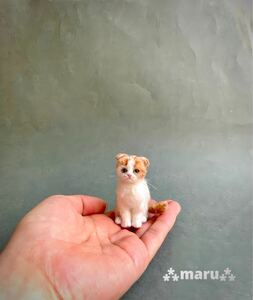 Art hand Auction *maru*羊毛フェルト 小さなスコティッシュフォールド猫 ハンドメイド ブライス 人形 ドールハウス, おもちゃ, ゲーム, ぬいぐるみ, 羊毛フェルト