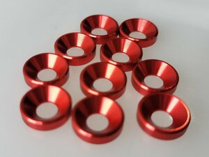 M2 赤 皿ネジ ワッシャー (10pcs) 2mm キャップ アルマイト 加工 アルミニウム 合金