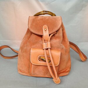 【中古品B】GUCCI(グッチ) ミニリュックサック バンブー スエード オレンジ レディース ヴィンテージ 003・2058・0030 (管理番号：063104)