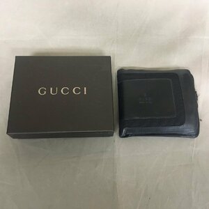 【中古品C】GUCCI(グッチ) 二つ折り財布 ロゴ レザー ブラック系 MADE IN ITALY ※破れあり・現状価格 (管理番号：063104)