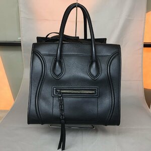 【中古品B】CELINE(セリーヌ) ハンドバッグ スモール スクエア ラゲージ ファントム カーフスキン ※内側底部分に一部シミあり (063104)