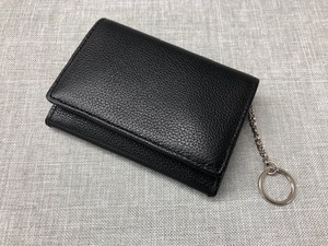 【中古品】PRARE GINZA　コンパクト財布　NP55413　KOBE LEATHER（神戸牛）ブラック　キーチェーン付　(管理番号：049104）60