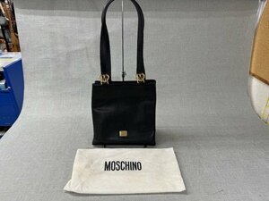 【中古品】MOSCHINO モスキーノ オールレザートートバッグ　ブラック（管理番号：049104）
