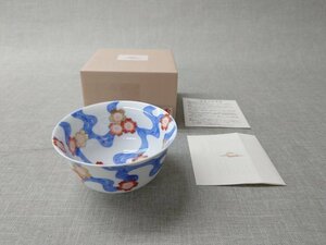 【未使用品】深川製磁 川に桜 春型飯碗 茶碗 (管理番号：049102)