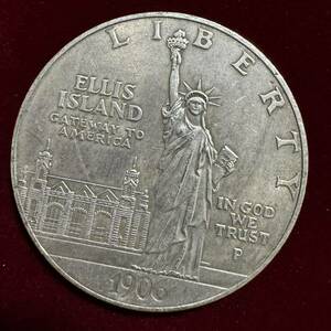 アメリカ 硬貨 古銭 エリス島 1906年 自由の女神 アメリカへの玄関口 松明 「新たな巨像」銘 記念幣 コイン 銀貨 外国古銭 海外硬貨