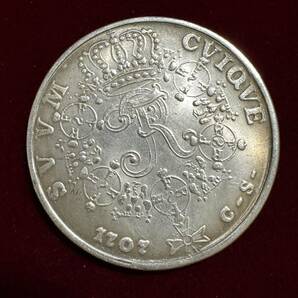 ドイツ プロイセン王国 硬貨 古銭 1707年 フリードリヒ1世 月桂樹 国章 クラウン コイン 銀貨 外国古銭 海外硬貨 の画像1