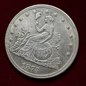 アメリカ 硬貨 古銭 自由の女神 1873年 13の星 独立十三州 旗 盾 アメリカ大陸地図 ハクトウワシ オリーブの枝 コイン 銀貨 外国古銭 