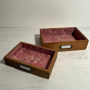 木箱　木製　小物入れ　大小2個セット　ピンク　小花柄　ハンドメイド　リメイク