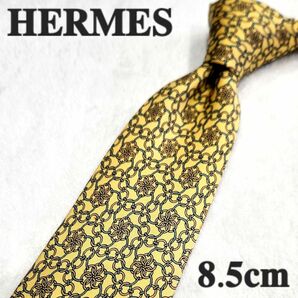 【HERMES】エルメス　ハイブランドネクタイ　黄色　メンズ