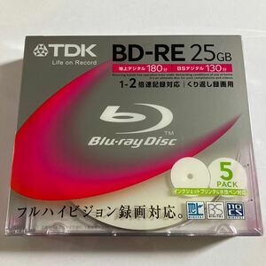 TDK 録画用ブルーレイディスク BD-RE 25GB 2倍速 ホワイトワイドプリンタブル 5枚パック BEV25PWA5K