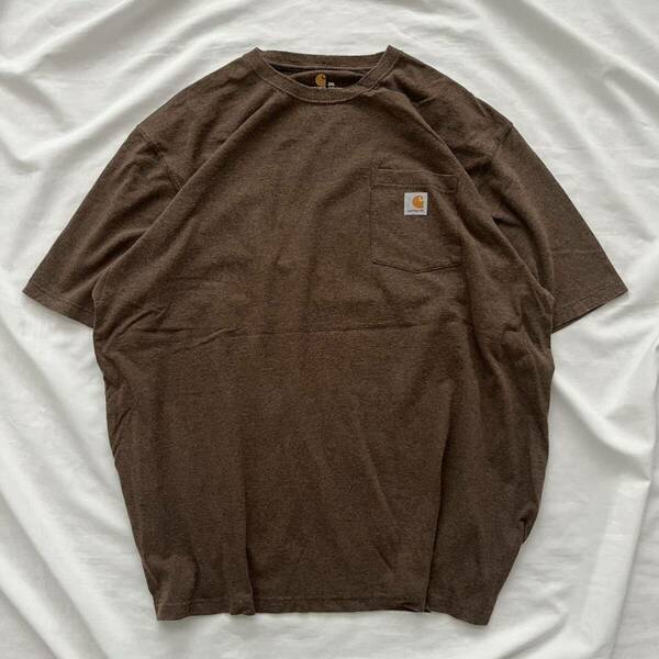 カーハート Carhartt 古着 半袖 Tシャツ クルーネック ポケットTシャツ ストリート 茶色 ブラウン 送料込 2XL コットン 