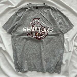 半袖Tシャツ NHL オタワ・セネタース 古着 グレー Lサイズ メンズ ロゴ プリント メキシコ製 Mexico 送料込