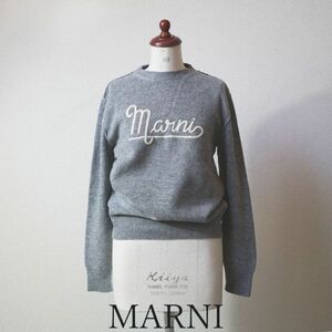 マルニ MARNI ロゴ ニット 長袖 グレー イタリア 40 サイズ セーター プルオーバー 240406-20