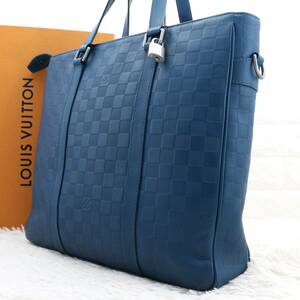 Louis Vuitton ルイヴィトン ダミエ アンフィニ タダオPM ネプテューヌ トートバッグ ビジネス メンズ N41352 青 ブルー A4収納◎ 肩掛け