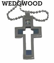 【箱付き 即日発送】ウェッジウッド クロス シルバー ネックレス WEDGWOOD 十字架 ロザリオ ジャスパー ブルー ペンダント_画像1